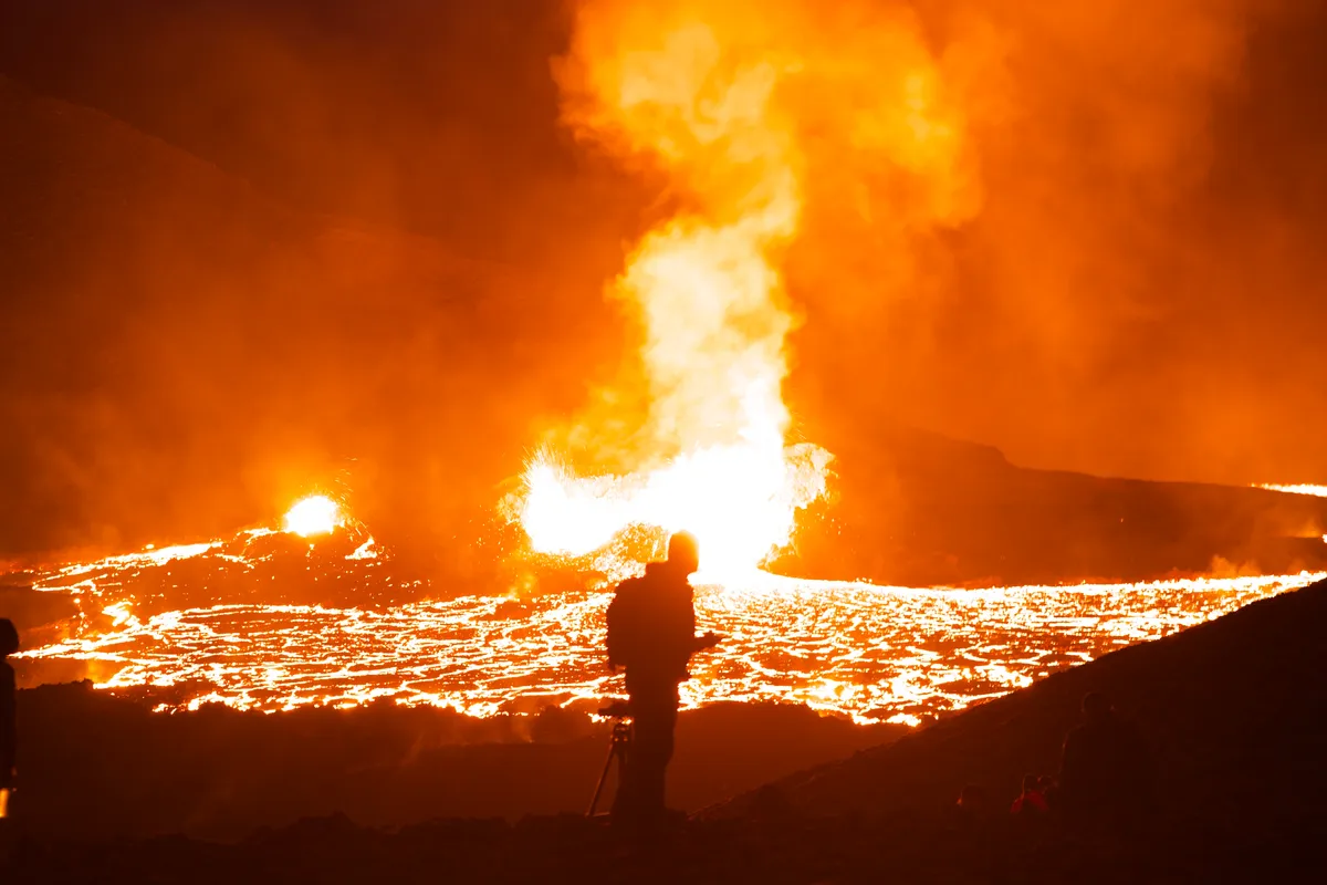 Volcanic landscape at night