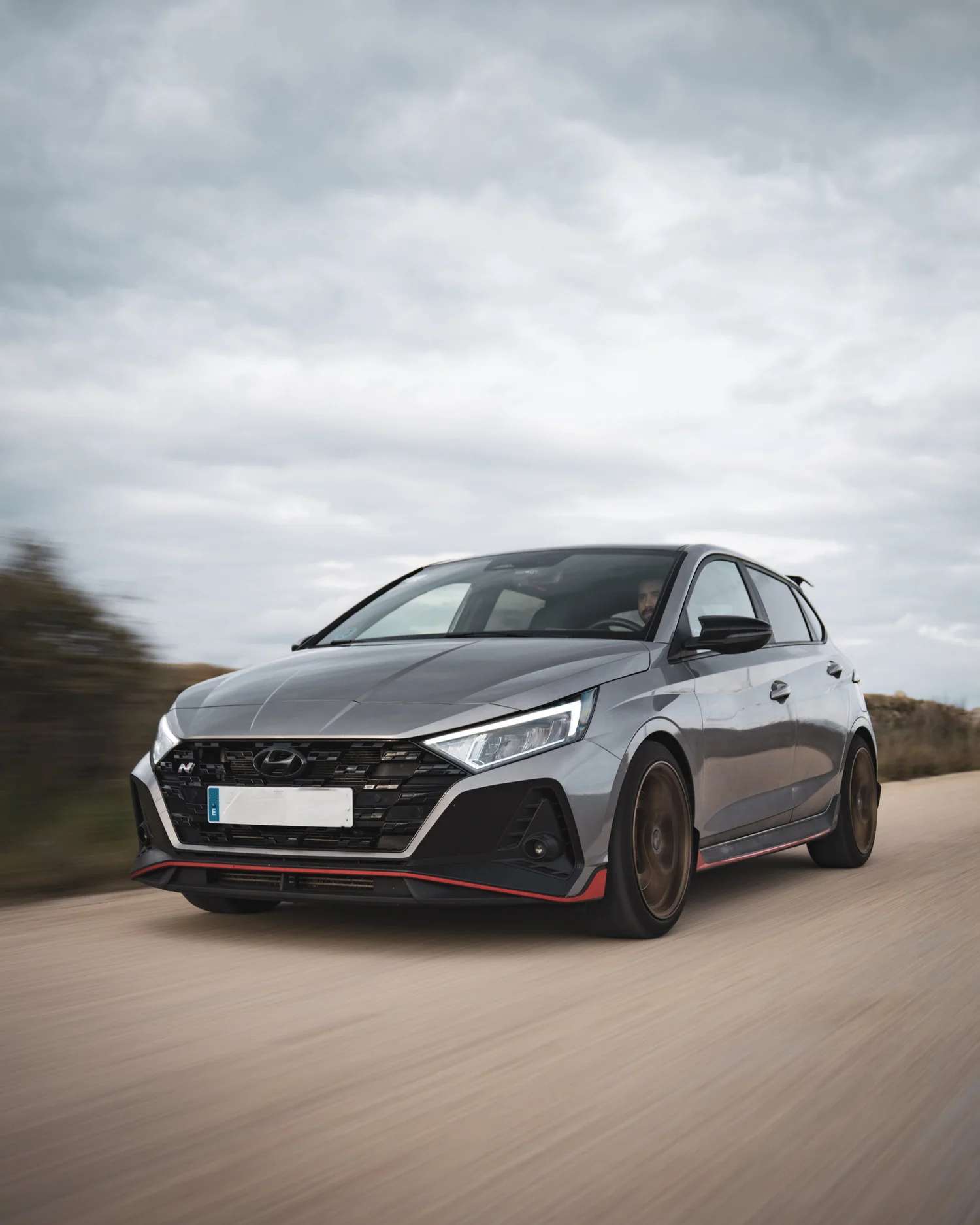 Hyundai i20 N driving on a road